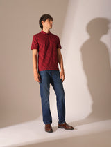 Men's Red Casual Printed Half Sleeves Polo Tshirt