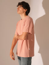 Men's Peach Casual Solid Half Sleeves Tshirt