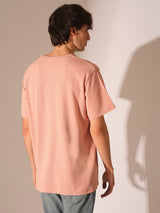 Men's Peach Casual Solid Half Sleeves Tshirt