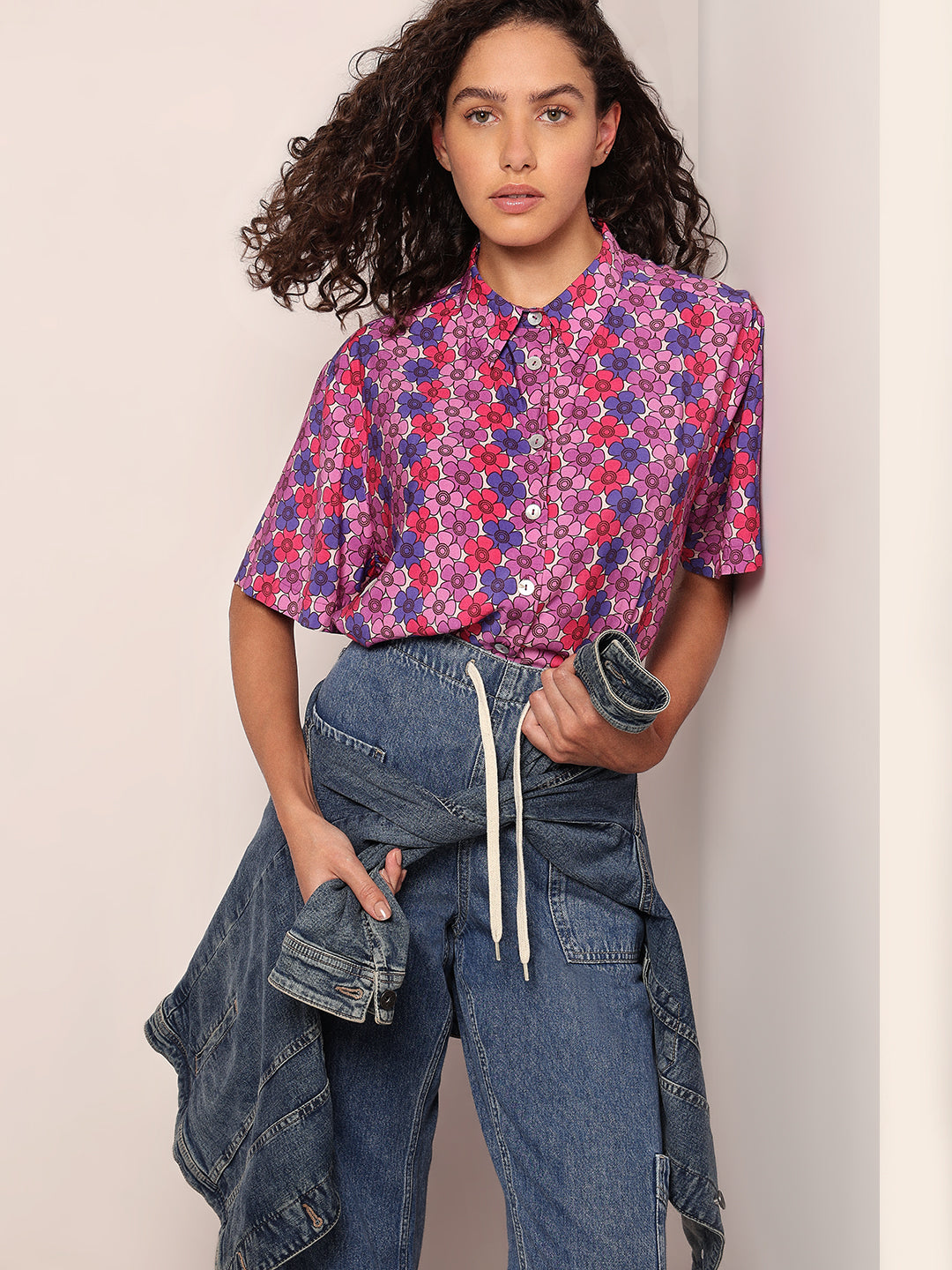 Women's Purple Floral Printed Shirt