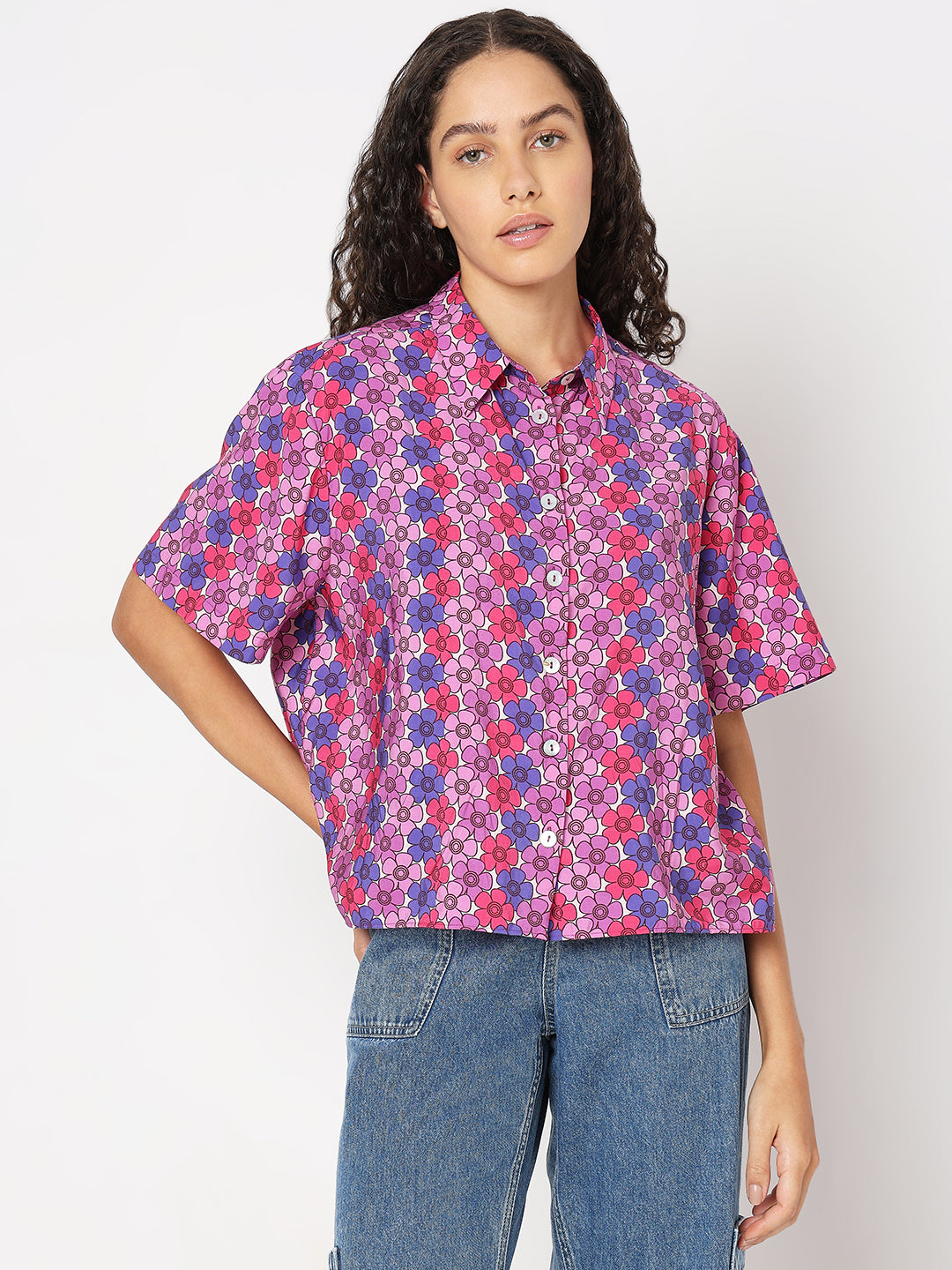 Women's Purple Floral Printed Shirt