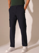 Men's Blue Casual Solid Mid Rise Cargo