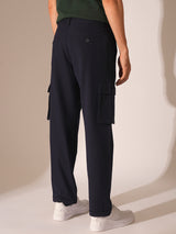 Men's Blue Casual Solid Mid Rise Cargo