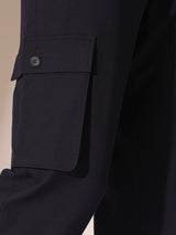 Men's Blue Casual Solid Mid Rise Cargo