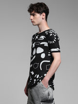 Men's Black Casual Regular Fit Printed Half Sleeves Pullover Sweater