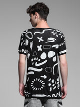 Men's Black Casual Regular Fit Printed Half Sleeves Pullover Sweater