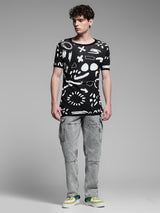 Men's Black Casual Regular Fit Printed Half Sleeves Pullover Sweater