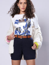 Women's White Graphic Print T-Shirt
