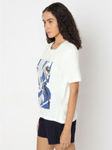 Women's White Graphic Print T-Shirt