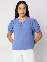 Women's Blue Puff Sleeves Top
