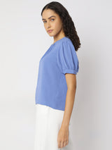 Women's Blue Puff Sleeves Top