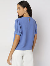 Women's Blue Puff Sleeves Top