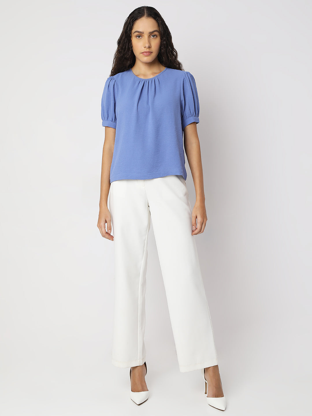 Women's Blue Puff Sleeves Top