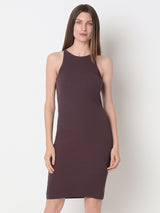 Women's Brown Halter-Neck Bodycon Dress