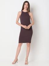 Women's Brown Halter-Neck Bodycon Dress