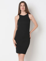 Women's Black Halter-Neck Bodycon Dress