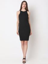 Women's Black Halter-Neck Bodycon Dress