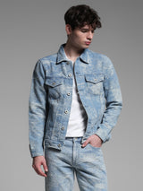 Men's Blue Casual Regular Fit Printed Full Sleeves Jacket