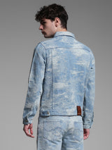 Men's Blue Casual Regular Fit Printed Full Sleeves Jacket