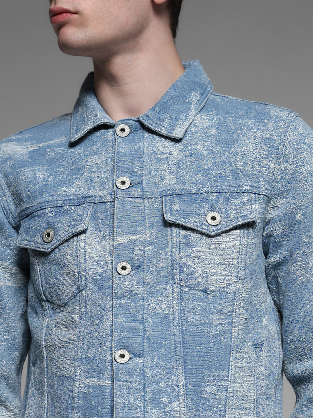 Men's Blue Casual Regular Fit Printed Full Sleeves Jacket