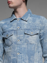 Men's Blue Casual Regular Fit Printed Full Sleeves Jacket