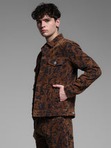 Men's Brown Casual Regular Fit Printed Full Sleeves Jacket