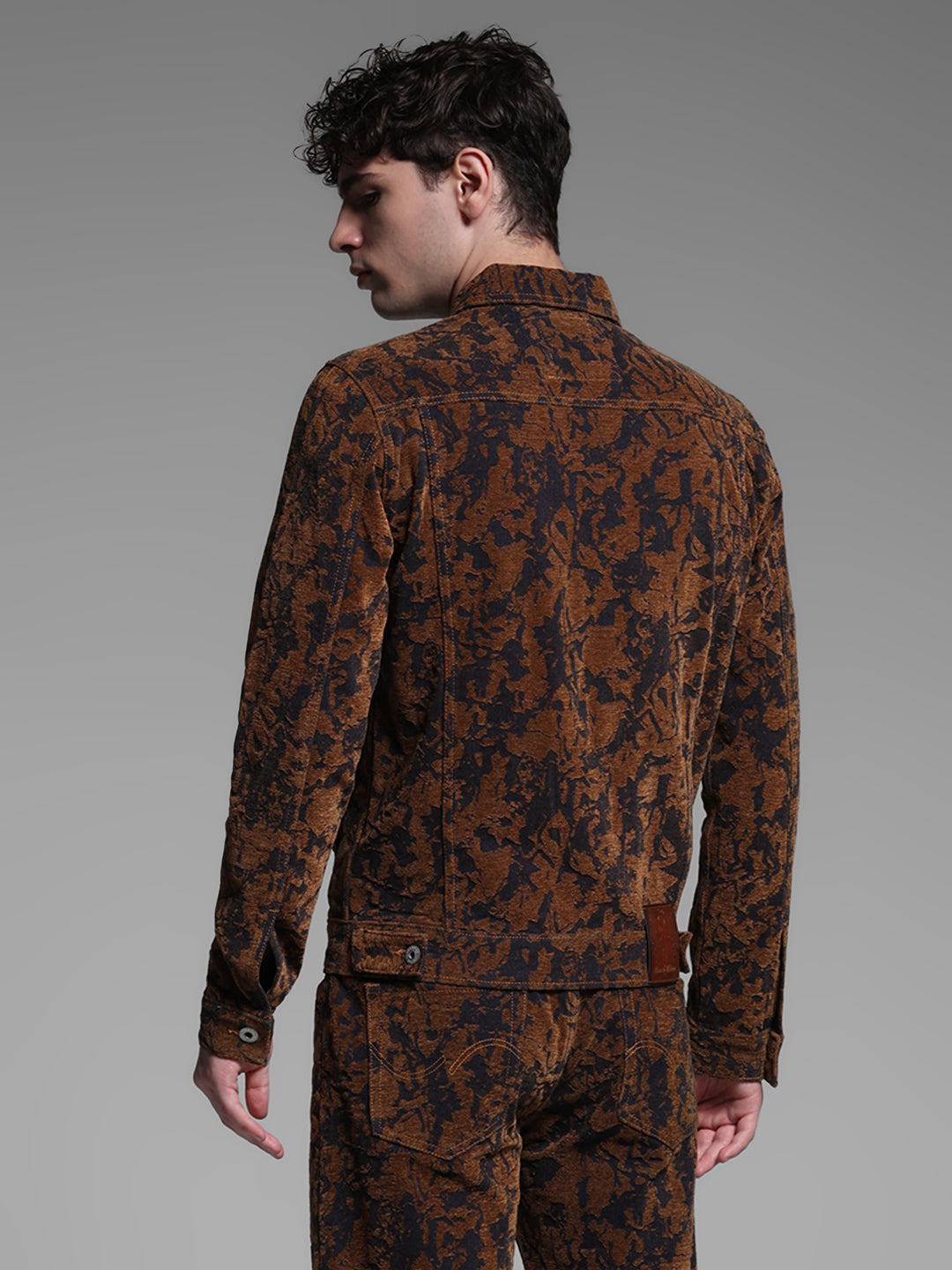 Men's Brown Casual Regular Fit Printed Full Sleeves Jacket