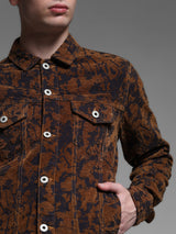 Men's Brown Casual Regular Fit Printed Full Sleeves Jacket