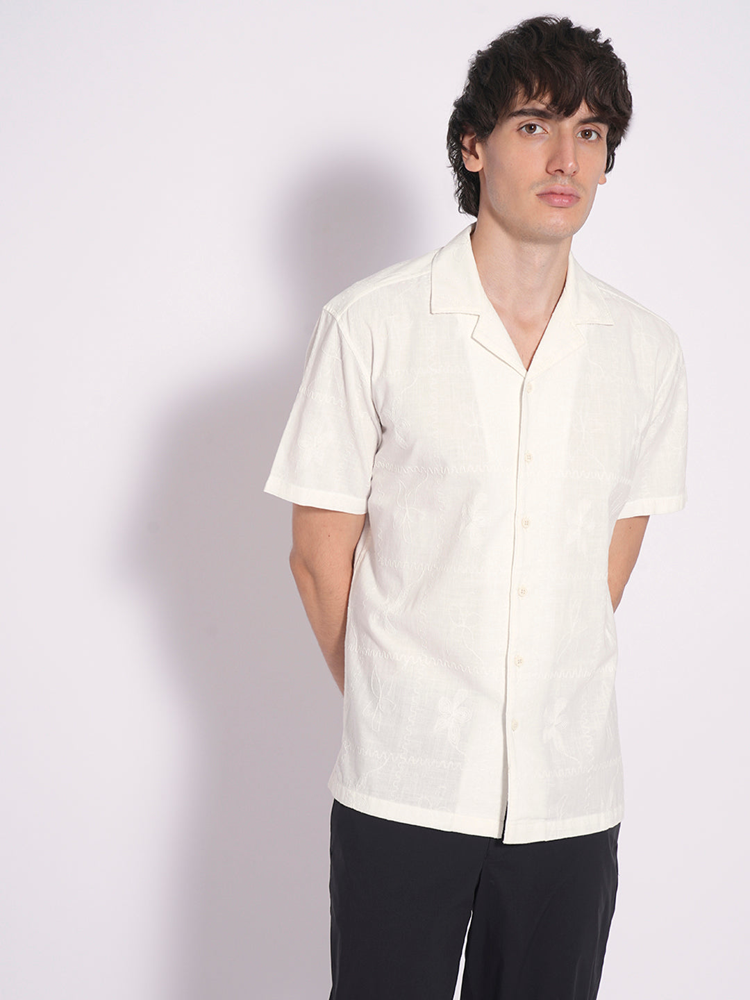 Men's White Casual  Half Sleeves Shirt