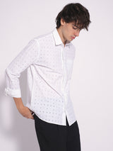 Men's White Casual  Full Sleeves Shirt