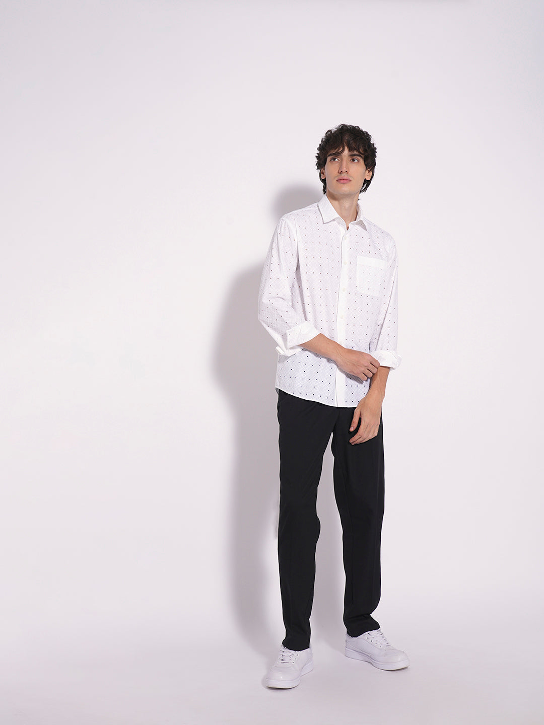 Men's White Casual  Full Sleeves Shirt