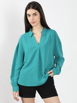Women's Blue V-Neck Top