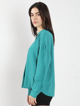 Women's Blue V-Neck Top