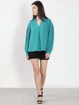 Women's Blue V-Neck Top