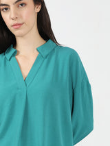 Women's Blue V-Neck Top