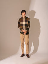 Men's Green Casual Checked Full Sleeves Shirt