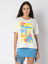 Women's White Cording Detail T-Shirt