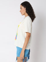 Women's White Cording Detail T-Shirt