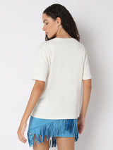 Women's White Cording Detail T-Shirt