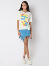 Women's White Cording Detail T-Shirt