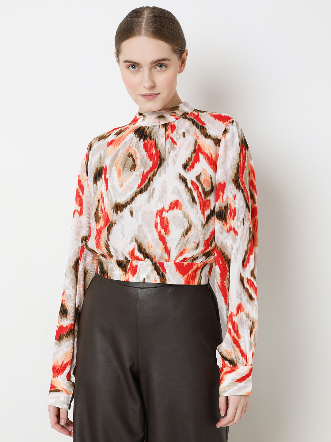 Women's Beige Abstract Print Top