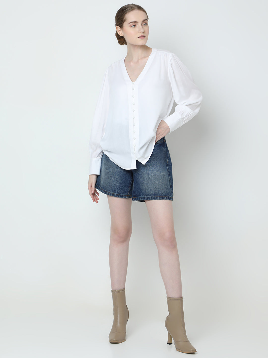 Women's White V-Neck Shirt