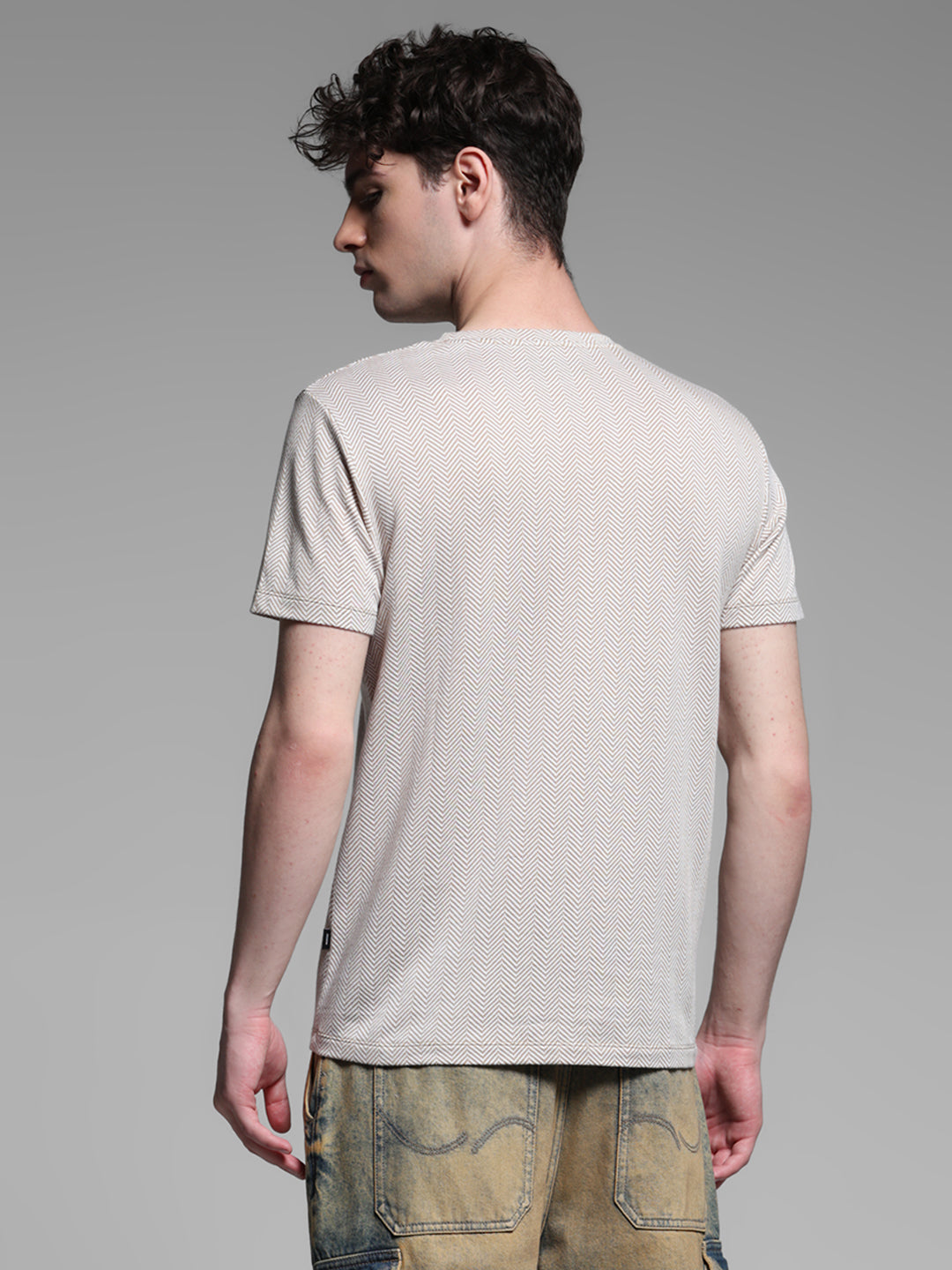 Men's Grey Casual Slim Fit Printed Half Sleeves Tshirt
