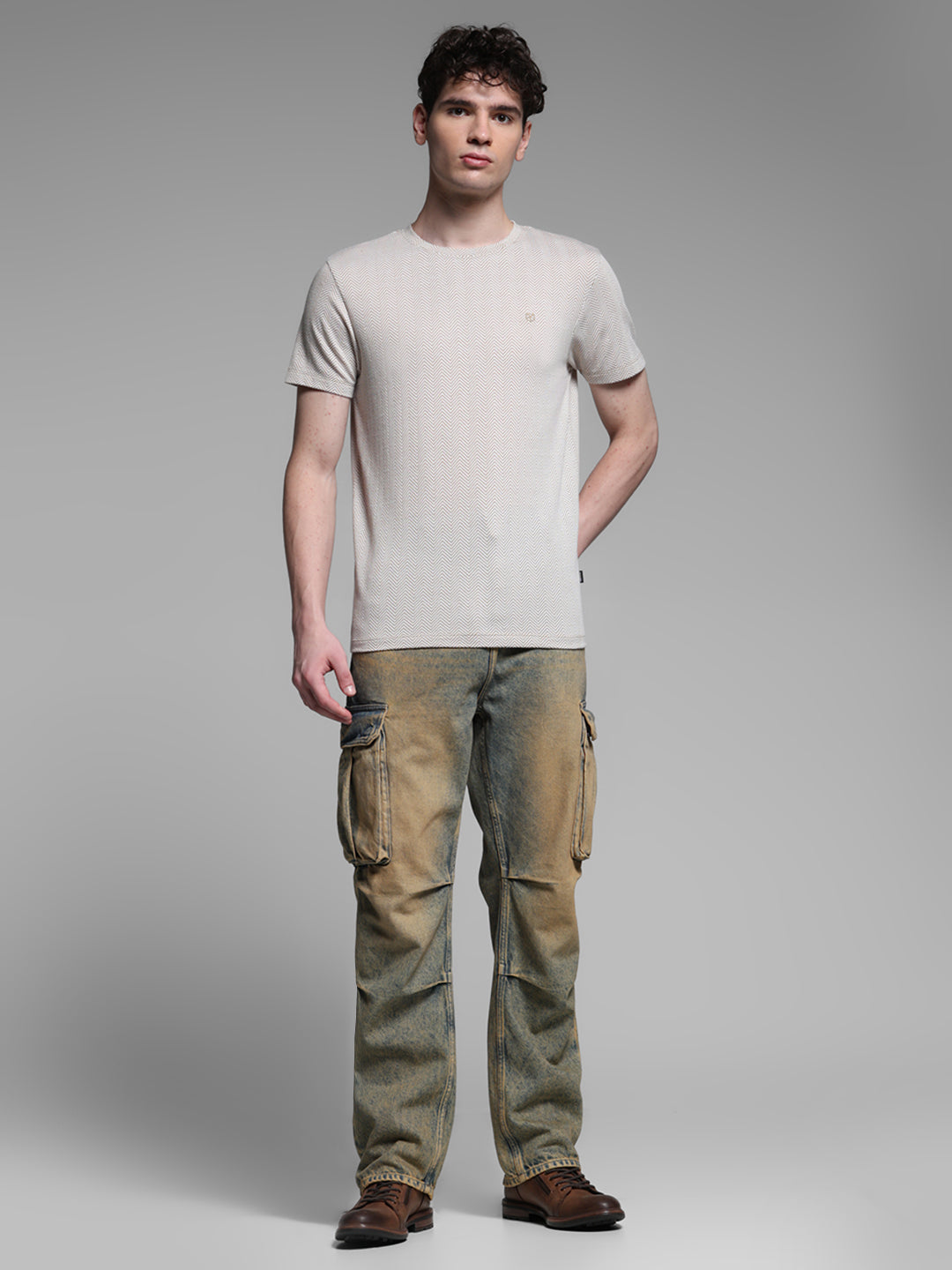 Men's Grey Casual Slim Fit Printed Half Sleeves Tshirt