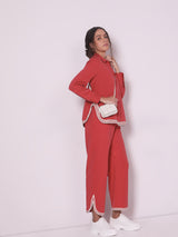 Women's Red Solid Casual Pant
