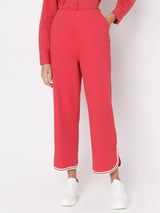 Women's Red Solid Casual Pant