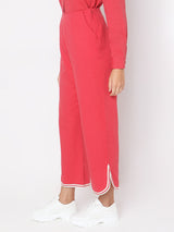 Women's Red Solid Casual Pant