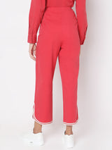 Women's Red Solid Casual Pant