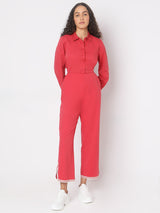 Women's Red Solid Casual Pant