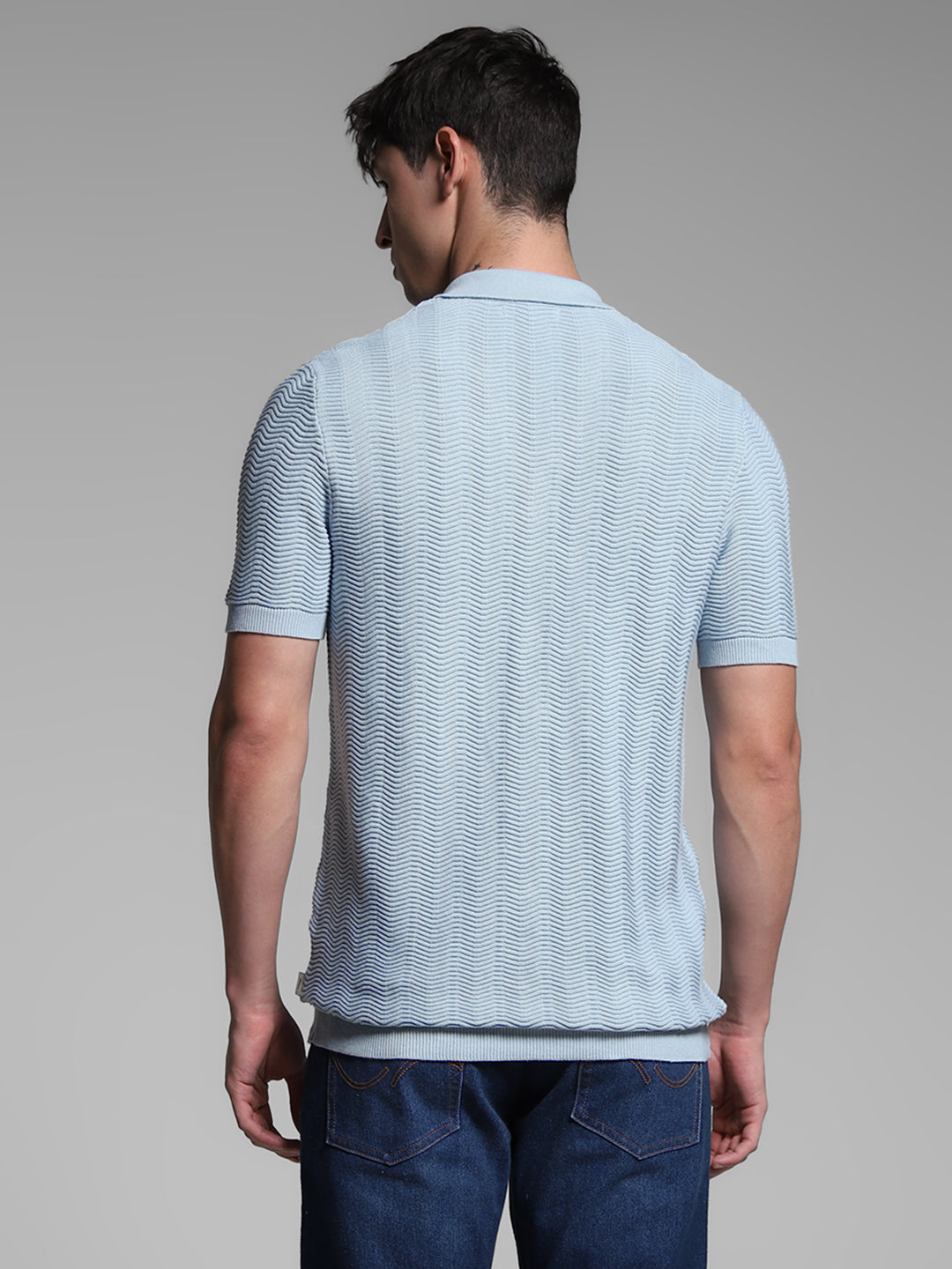 Men's Blue Casual Slim Fit Solid Half Sleeves Polo Tshirt